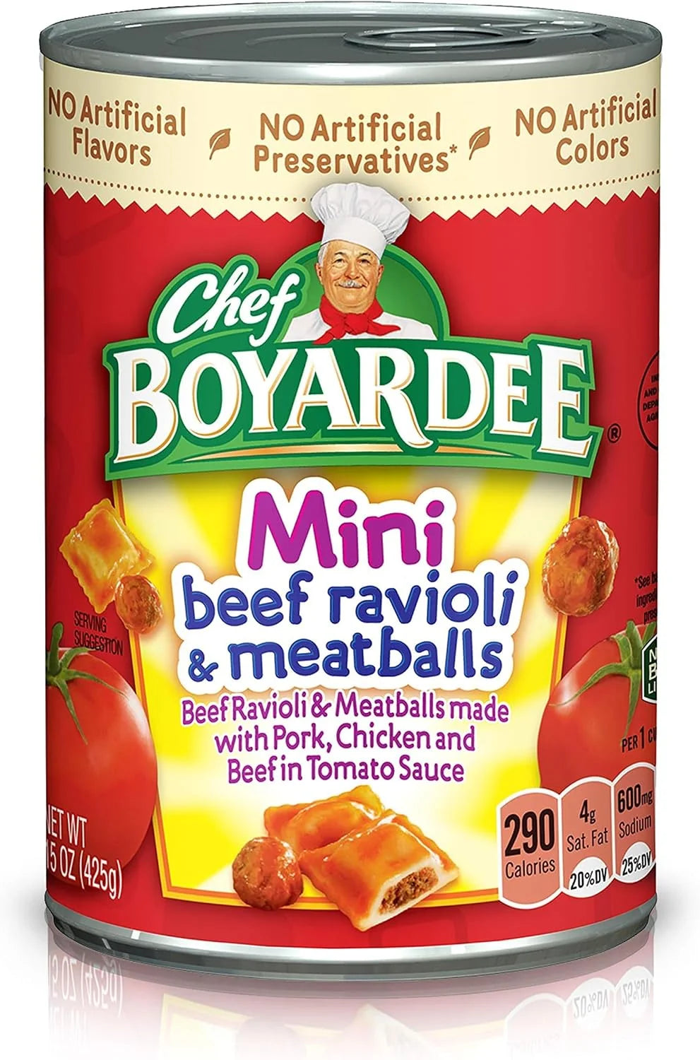 Chef Boyardee Mini Beef Ravioli and Meatballs, 15 Oz Can (Pack of 6)