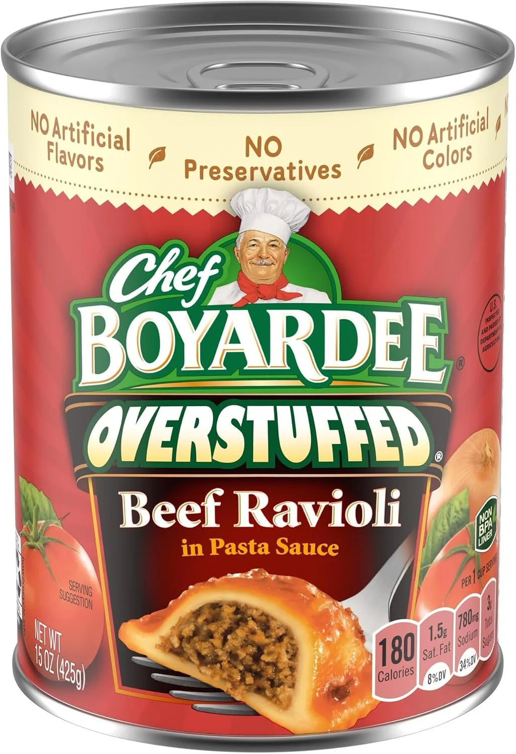 Chef Boyardee Overstuffed Beef Ravioli, 15 Oz Can (Pack of 6)